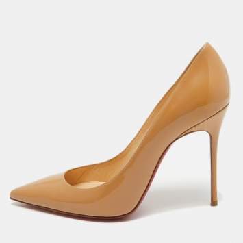 Pre Owned Christian Louboutin Beige Patent Leather Kate Pumps Size 37.5