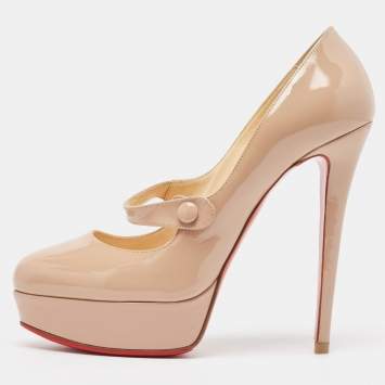 Pre Owned Christian Louboutin Beige Patent Leather Relika Platform Pumps Size 38