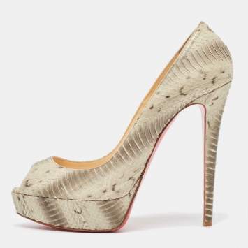 Pre Owned Christian Louboutin Two Tone Watersnake Lady Peep Pumps Size 41