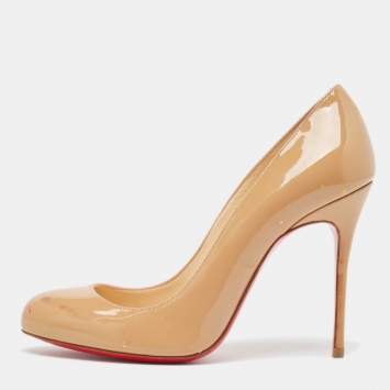 Pre Owned Christian Louboutin Beige Patent Simple  Pumps Size 35