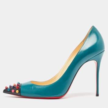 Pre Owned Christian Louboutin Green Leather Geo Pumps Size 41