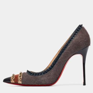 Pre Owned Christian Louboutin Multicolor Calf Hair and Leather Malabar Hill Spiked Pointed Toe Pumps Size 41