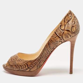 Pre Owned Christian Louboutin Brown Leather Animal Print Pumps Size 41