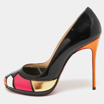 Pre Owned Christian Louboutin Multicolor Patchwork Patent Leather Astrogirl Pumps Size 40.5