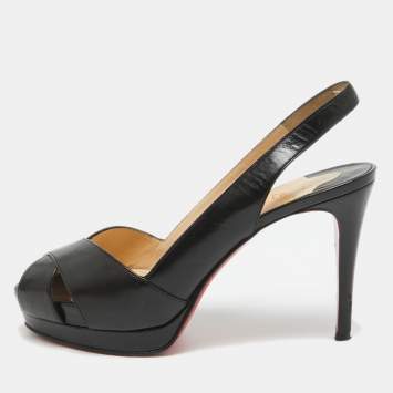 Pre Owned Christian Louboutin Black Leather Soso Slingback Pumps Size 38