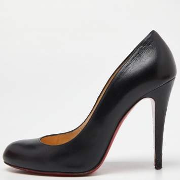 Pre Owned Christian Louboutin Black Leather Ron Ron Pumps Size 38