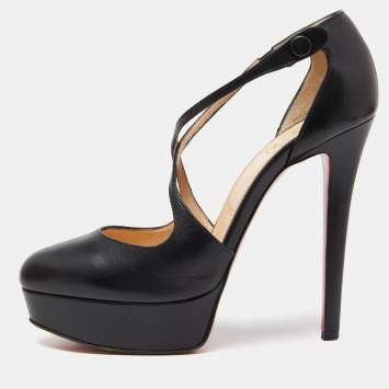 Pre Owned Christian Louboutin Black Leather Borghese 140 Platform Pumps Size 37.5
