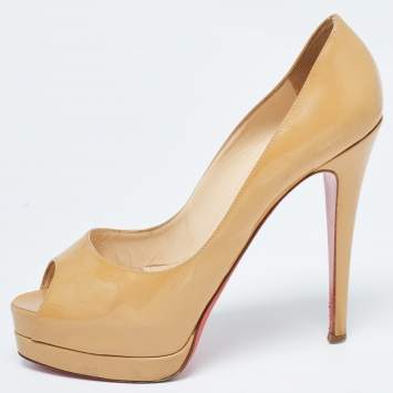 Pre Owned Christian Louboutin Beige Patent Leather Altadama Pumps Size 39.5