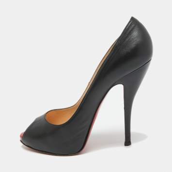Pre Owned Christian Louboutin Black Leather Flo Pumps Size 38.5