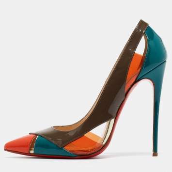 Pre Owned Christian Louboutin Tricolor Patent and PVC Galata Pumps Size 39