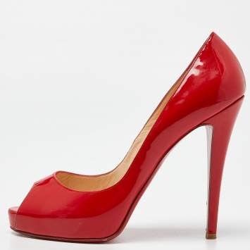 Pre Owned Christian Louboutin Red Patent Leather Very Prive Peep-Toe Pumps Size 40