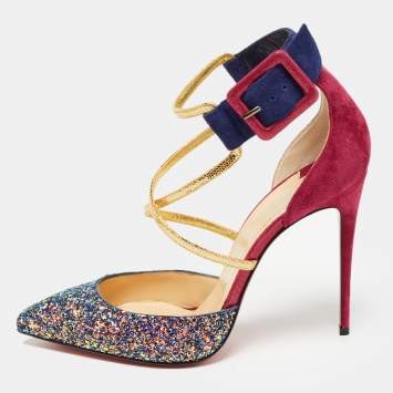 Pre Owned Christian Louboutin Multicolor Suede and Glitter Suzzanne Pumps Size 38