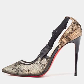 Pre Owned Christian Louboutin Beige Lace and Mesh Hot Jeanbi 100 Pumps Size 36.5