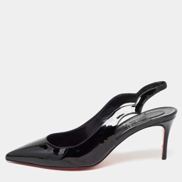 Pre Owned Christian Louboutin Black Patent Leather Hot Chick Pumps Size 38.5