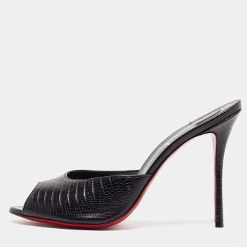 Pre Owned Christian Louboutin Black Lizard Embossed Leather Me Dolly Sandals Size 42