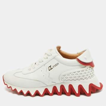 مملوكة مسبقًا Christian Louboutin White Leather Loubi Shark Sneakers Size 38