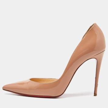 Pre Owned Christian Louboutin Beige Patent Leather Iriza D'orsay Pumps Size 37.5
