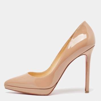 Pre Owned Christian Louboutin Beige Patent Leather Pigalle Plato Pumps Size 38