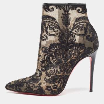 Pre Owned Christian Louboutin Black Lace Gipsy Ankle Booties Size 36