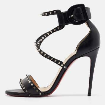 Pre Owned Christian Louboutin Black Leather Choca Spikes Sandals Size 35