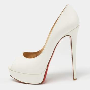 Pre Owned Christian Louboutin White Patent Leather Lady Peep Pumps Size 37