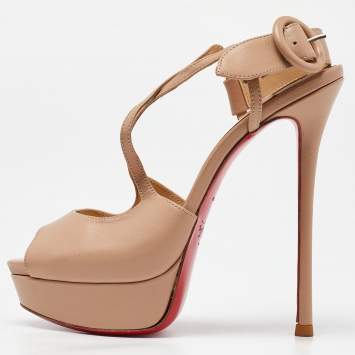 Pre Owned Christian Louboutin Beige Leather Cross Me Crisscross Platform Sandals Size 36