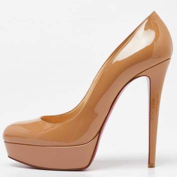 Pre Owned Christian Louboutin Beige Patent Leather Bianca Pumps Size 40