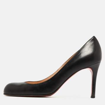 Pre Owned Christian Louboutin Black Leather Simple Pumps Size 37