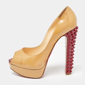 Pre Owned Christian Louboutin Beige Patent Taclou Pumps Size 38