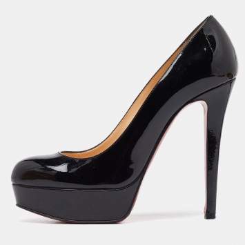 Pre Owned Christian Louboutin Black Patent Leather Bianca Platform Pumps Size 38.5
