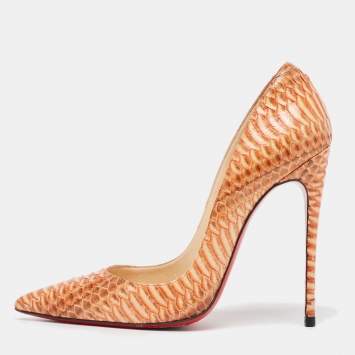Pre Owned Christian Louboutin Orange Python So Kate Pumps Size 38