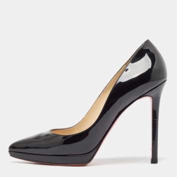 Pre Owned Christian Louboutin Black Patent Leather Pigalle Plato Pumps Size 38