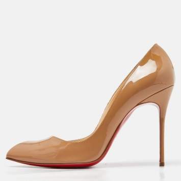 Pre Owned Christian Louboutin Beige Patent Leather Corneille Pumps Size 39.5