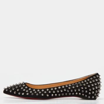 Pre Owned Christian Louboutin Black Suede Pigalle Spikes Ballet Flats Size 38
