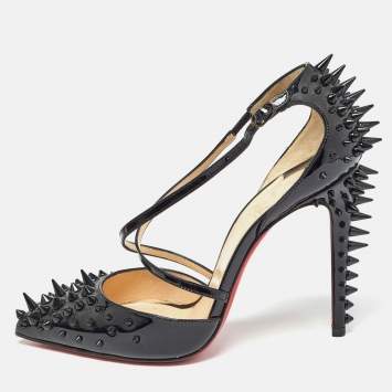 Pre Owned Christian Louboutin Black Patent Leather Goldocross Pumps Size 36.5
