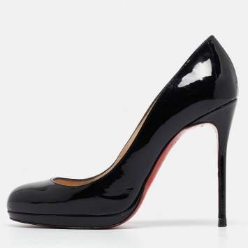 Pre Owned Christian Louboutin Black Patent New Simple  Pumps Size 38.5 