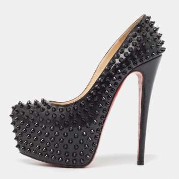 Pre Owned Christian Louboutin Black Patent Leather Daffodile Spike Pumps Size 37