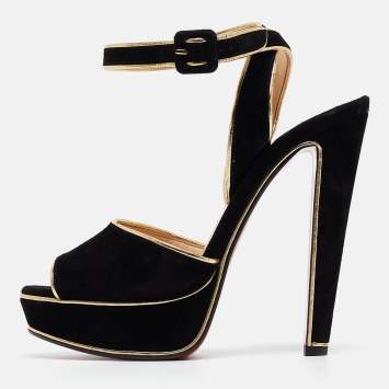 Pre Owned Christian Louboutin Black Suede and Leather Loulou Dancing Sandals Size 40