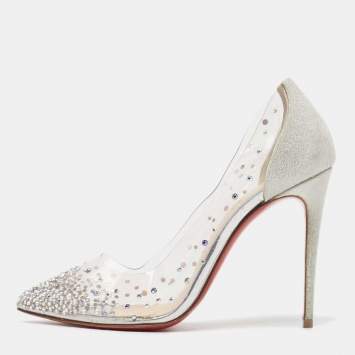 Pre Owned Christian Louboutin Silver/Transperent PVC and Glitter Degrastassista Pumps Size 36.5