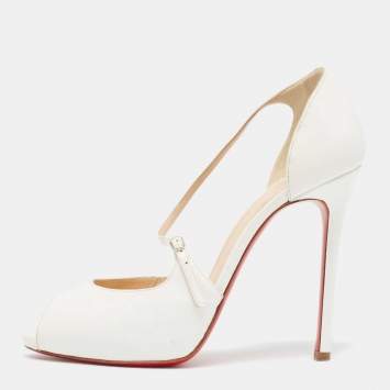 Pre Owned Christian Louboutin White Patent Leather Peep Toe D'orsay Pumps Size 39.5