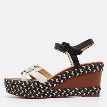 Pre Owned Christian Louboutin Tricolor Leather Lagoa Wedge Sandals Size 40