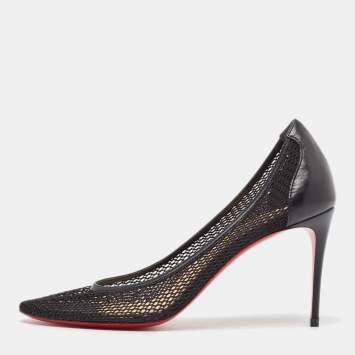 Pre Owned Christian Louboutin Black Mesh Saramor Maille Pumps Size 38.5