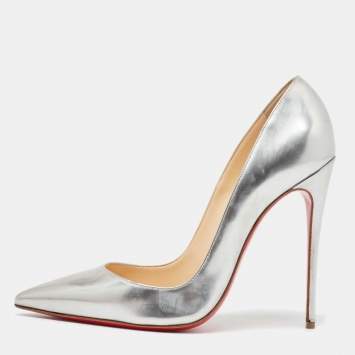 Pre Owned Christian Louboutin Silver Leather So Kate Pumps Size 38.5