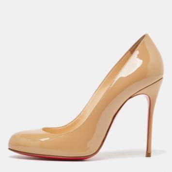 Pre Owned Christian Louboutin Beige Patent Leather Fifi Pumps Size 37.5