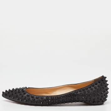 Pre Owned Christian Louboutin Black Leather Pigalle Spikes Ballet Flats Size 41.5