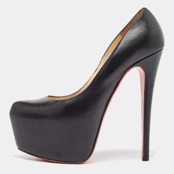 Pre Owned Christian Louboutin Black Leather Daffodile Platform Pumps Size 36.5