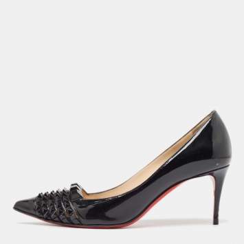 Pre Owned Christian Louboutin Black Patent Leather Pyrami Pumps Size 35