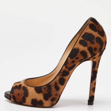 Pre Owned Christian Louboutin Brown/Beige Leopard Print Calf Hair Flo Pumps Size 35.5