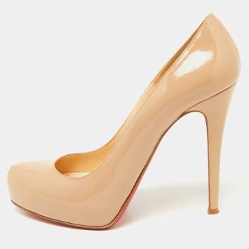 Pre Owned Christian Louboutin Beige Patent Leather Rolando Pumps Size 39