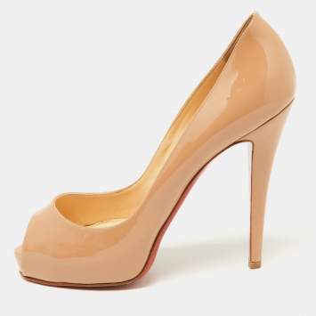 Pre Owned Christian Louboutin Beige Patent Leather Very Prive Pumps Size 38